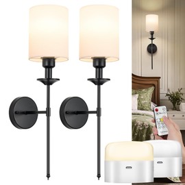 NookNova Battery Operated Wall Sconce, 13000mAH Rechargeable Wall Sconce Set of 2 with Remote 3 Colors Wireless Battery Powered Wall Lamp Decor Fixture for Bedroom Living Room