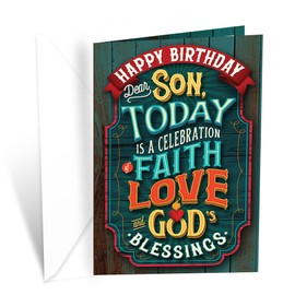 Prime Greetings Religious Birthday Card For Son, Made in America, Eco-Friendly, Thick Card Stock with Premium Envelope 5in x 7.75in, Packaged in Protective Mailer