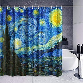 INVIN ART Bathroom Shower Curtain Set with Hooks,The Starry Night by Van Gogh,Home Art Paintings Pictures for Bathroom