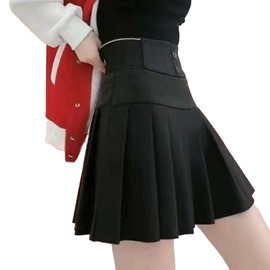 Morx Women's Skirt, Golf, High Waist, Elastic Waist, A-Line, Pleat, Stretch, Inner Pants, Sports, S-3XL, Black