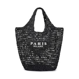 POOOPSSD New Woven Bag, Straw Mesh Tote Bag, Beach, Shoulder Bag, Hobo Women, Foldable Large Capacity, for Holiday, Picnic and Party. (black)