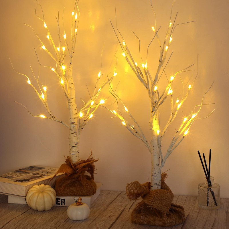 Leyndo 6 Pcs Lighted Birch Tree 24''H Christmas Tabletop Tree