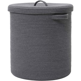 16" x 16" x 18" Extra Large Storage Basket with Lid, Cotton Rope Storage Baskets, Laundry Hamper, Cloth Bin, for Clothes Towels Blankets Pillows Storage in Living Room, All Dark Grey