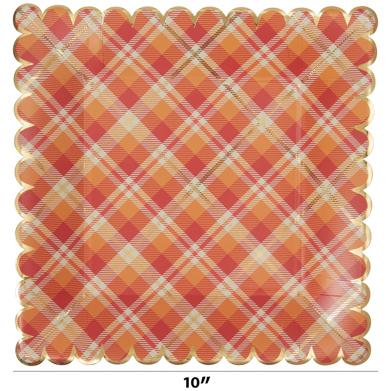 C.R. Gibson TW12-25237 Harvest Plaid Disposable Thanksgiving Paper Dinner Plate