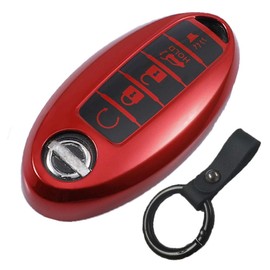 KUSTSOFT Compatible with Nissan Key Fob Cover, Key Fob Case for Altima Sentra Maxima Rogue Armada Pathfinder Infiniti Premium 5 Buttons Smart Remote Premium Soft TPU Key Cover (Nissan 5b Red)