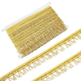 FINGERINSPIRE 15 Yards Golden Metallic Lace Trim with Short Tassel 1-1/8 inch Wide Polyester Metallic Ribbons Chainette Fringe Sewing Trim for Clothes Curtain Pillow DIY Craft Decoration