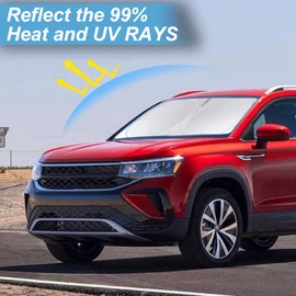 Custom Fit VW Taos Windshield Sunshade for VW Volkswagen Taos 2022 2023 2024 2025 Accessories Front Window Shield 210T Silver Coating Cover for Volkswagen Windshield Sun Visor Protector Blocks UV