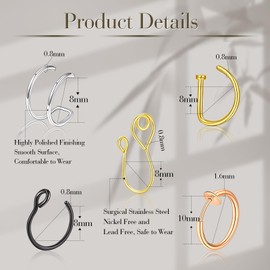 jagosen Fake Gold Nose Ring Faux Septum Nose Rings Stud Fake Nose Ring Hoop Fake Piercing Nose Cuffs for Non Pierced Nose Clip on Nose Ring Jewelry for Women Men