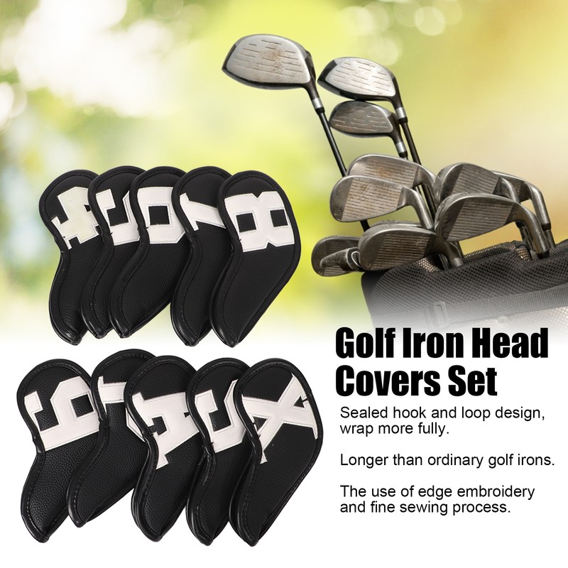 10pcs set PU Waterproof Golf Club Iron Cover Fine Sewing