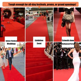 Red Carpet Runner for Party, 3 x 30 Ft, Roll-Packed with Non-Slip Backing, Heavy-Duty & Reusable Runway Rug for Event and Hollywood Party, Wedding