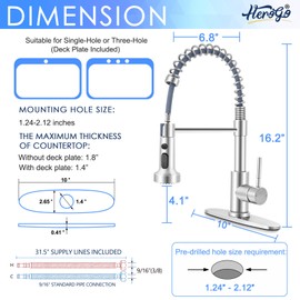 Herogo Kitchen Faucets with Soap Dispenser Brushed Nickel, Stainless Steel Commercial Pull Out Spring Sink Faucets with Pull Down Sprayer 3 Modes for Farmhouse Laundry Rv Wet Bar