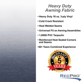RecPro RV Awning Fabric Replacement | Universal Fit | 8-22ft Sizes | Heat Sealed Vinyl (13' - Actual Width 12' 1", Slate Blue Fade)
