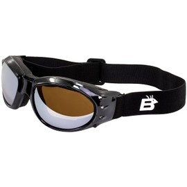 Birdz Eyewear Red Baron Motorcycle Aviator Goggles Black Padded Frame Anti Fog Driving Mirror Lens w/Microfiber Pouch