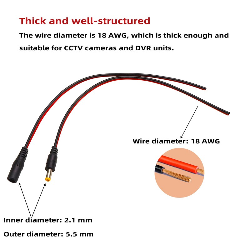 TNSLAND 6 Pairs DC Cable, 18AWG DC 12V 5A 5.5