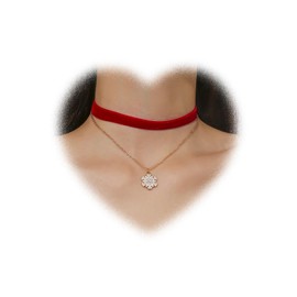 W WEILIRIAN Christmas Velvet Necklace Layered Snowflake Pendant Necklace Green Velvet Necklace Suede Cord Necklace Collar Party Festival Necklace Jewellery for Women and Girls, Metal