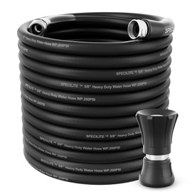 SPECILITE Garden Hose 150ft x 5/8" with High Flow Nozzle, Heavy Duty Water Hose,Flexible Hybrid Rubber Hose Tough for Yard Outdoor Lightweight, Leak-Proof&No-Kink,3/4"Stainless Steel Fittings