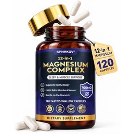 Suplemento Complejo de Magnesio 12 en 1 Spnhkqv: Cápsulas de Glicinato de Magnesio de Alta Absorción de 700 MG para Mujeres y Hombres, que Favorecen los Músculos, los Nervios y el Sueño., Spnh