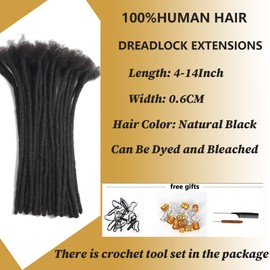 Loc Extension Human Hair 12 Inch 0.6cm Width 100% Permanent Huamn Hair Dreadlocks Extension Can Be Dyed Bleached Curled Handmade Loc Extension For Men Women (100 Strands Natual Black)