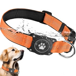 Ytanest Reflective AirTag Dog Collar, Waterproof Air Tag Dog Collar Holder, Luminous,Comfortable and Durable Padded Heavy Duty Dog Collars for Small Medium Large Dogs, Orange, S