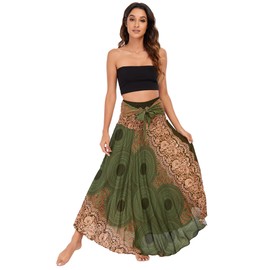 Daysskk Summer Skirt Women's Long Beach Dress Women's Bohemian Maxi Skirt Women's Summer Floral Pattern One Size, Pattern 4-Green