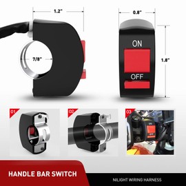 Nilight LED Light Bar Wiring Harness Kit Motorcycle Handlebar Push Button Switch 16AWG 2 Leads 12V On Off for ATV UTV Driving Lights 7/8inch