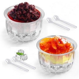 BETSO 2 Packs Ice Chilled Serving Bowl,Dips on Ice Acrylic Dip Bowl,Dip Chiller Bowl with 4 Spoons Party Platters for Food,Fruit,Salsa, Clear