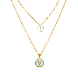 Uloveido Dainty Layered Choker Initial V Necklaces Handmade Heart Mustard Seed Pendant Multilayer Adjustable Layering Chain Gold Plated Necklaces Set for Women Y1222