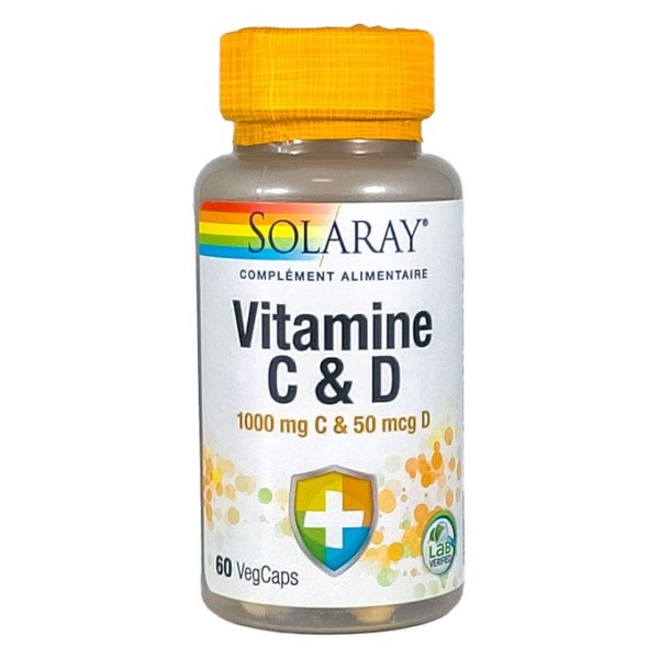 Solaray Vitamine C 1000 mg & D 50 µg 60 gélules végétales