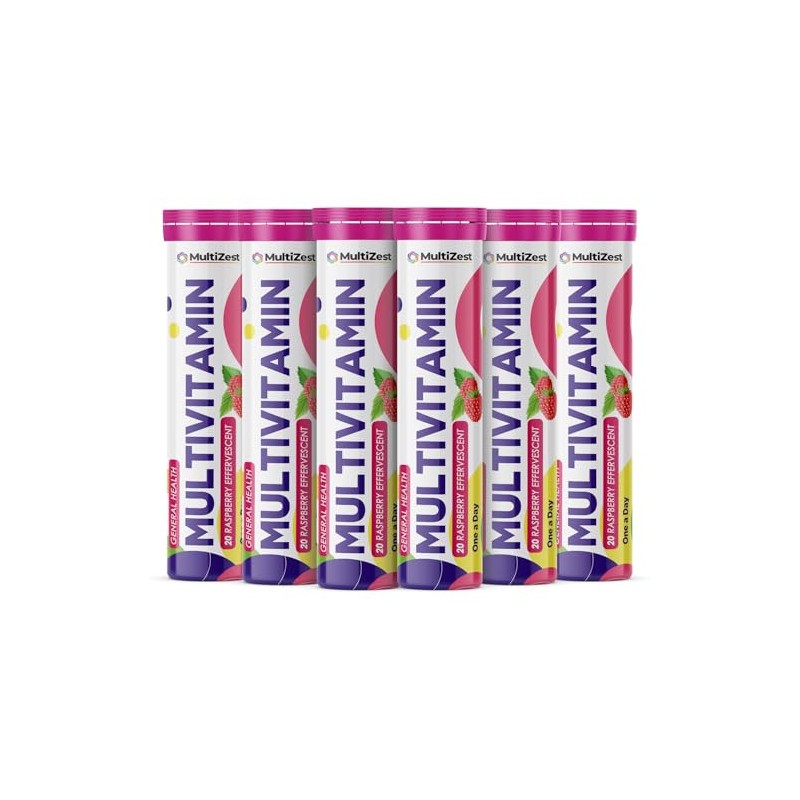 Multivitamin Effervescent| Raspberry Flavour|20 Tablets x 6| MultiZest Brand