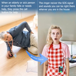 CallToU Personal Alarms Elderly Wireless Caregiver Pager Call Button Nurse System 1 Waterproof Panic Vibrating Flashing Receiver Seniors/Patients/Disabled at Home, Button+ (CC21 01ab 1-1)