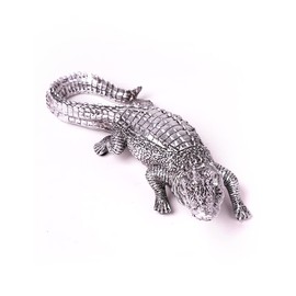 HAUCOZE Crocodile Sculpture Statue Animal Figurine Geometric Decor Polyresin Silver 14 inch