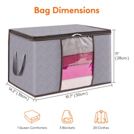 Lifewit Clothes Storage Bags, 3 Pack Closet Organizers and Storage, Foldable Storage Containers with Reinforced Handle, Sturdy Zipper, for Sheet, Blankets, Bedding, T-Shirt, 50L, Light Grey