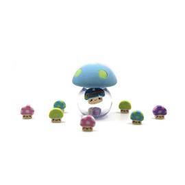 Skool Tools Mushroom Eraser Set w. Mini 8 Mushrooms (Limited Edition) (Blue Cap W/Green DOTS)