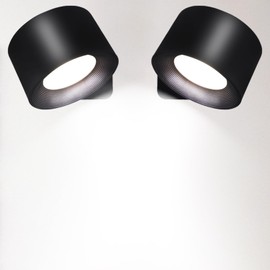 SIXDEFLY Led Wall Sconces,Rechargeable Wall Lamp with 3 Color Temperature&3 Brightness 360° Magnetic Ball,for Bedroom, Corridor(Black,2 Pack)