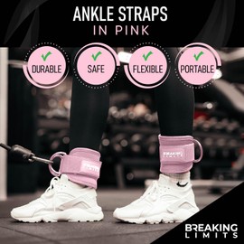 Pink Ankle Straps for Cable Machines Women - Cable Kick Back Ankle Cuffs for Cable Machine - Ankle Bands for Working Out - Tobilleras para Mujer Gym - Leg Cuffs for Gym Cable - Poleas para Gym