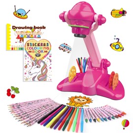 Proyector de Dibujo para Niñas 3+ Años, Mesa y Pizarrón para Calcar. Kit de Arte y Manualidades, Juguete Educativo con Plumones, Crayones y Libro. Regalo Ideal de Cumpleaños y Día del Niño.