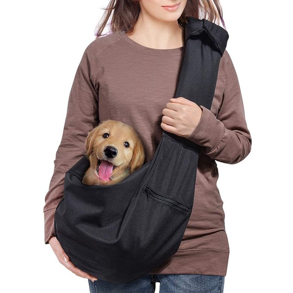 AOFOOK Dog Cat Sling Carrier Adjustable Padded Shoulder Strap with Large Zipper Pocket & Mesh Pocket for Outdoor Travel