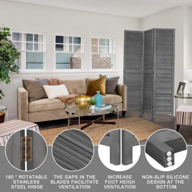 3 Panel Wood Room Divider 5.7 Ft Tall Privacy Wall