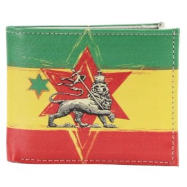 Lion of Judah Rasta Flag Design Handcrafted Wallet BI-Fold Vegan Leather