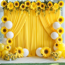 10x10 Yellow Backdrop Curtain for Parties Wrinkle Free Lemon Yellow Photo Curtains Backdrop Drapes Fabric Decoration for Birthday Party Wedding Baby Shower 5ft x 10ft,2 Panels