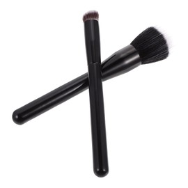 MERRYHAPY 2 Pcs Double-fiber Makeup Brush Set Wooden Handle Bright Black Blush Brush for Suit Contour Flat Blush Brush for Travel