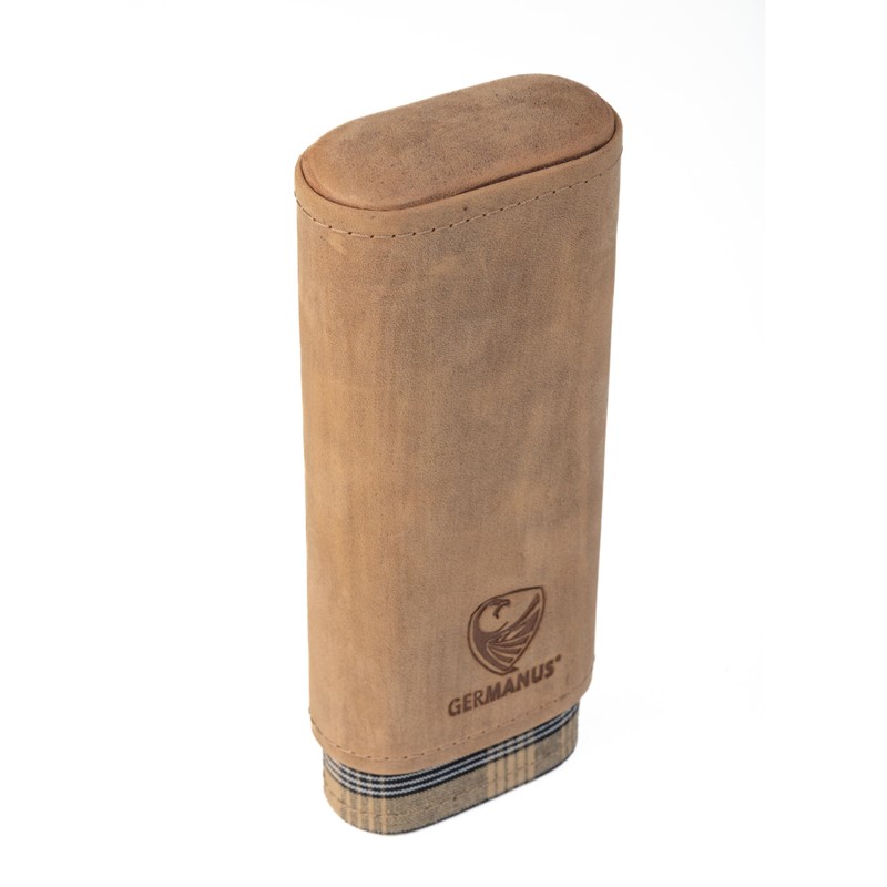 GERMANUS Real Leather Eyeglass Case with Wood Interior Telescopic, Brown,