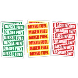Diesel | Mixed Fuel | Gasoline ONLY Automotive Fuel Decals | Stickers | Truck Labels | Green Vinyl Markers (12 of Each Design)