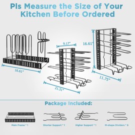 ORDORA Pots and Pans Organizer for Cabinet 16.61 Height, 8 Tier Pot Organizers Rack with 3 DIY Methods, Adjustable Pan Organizer under Cabinet Kitchen Organization and Storage