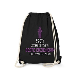 Fashionalarm Gym Bag - So sieht die beste Erzieherin der Welt aus | Fun Backpack Saying Gift Idea Kindergarten Teacher Teacher Danke sagen, black