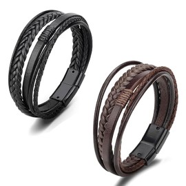 WQEDVN 2 PCS Mens Bracelets Leather, Men's Bracelets, Leather Bracelet Man, For Valentine's Day, Birthday, Wedding(Black/Brown)