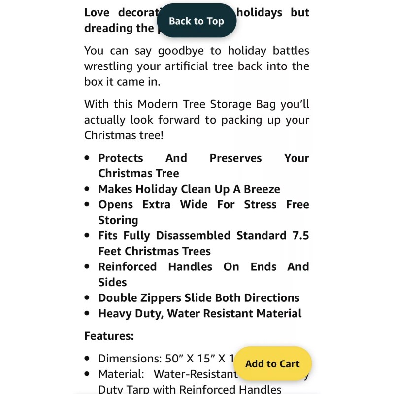 Clutter Armour Christmas Tree Storage Bag Tote Fits 7.5 ft