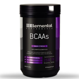 Elemental |BCAAs, Aminoácidos de cadena ramificada| 7 g BCAAs |Electrolitos | Vitaminas del Complejo B | Ratio 2:1:1 | 30 porciones | 420 gramos | Sabor cítricos.