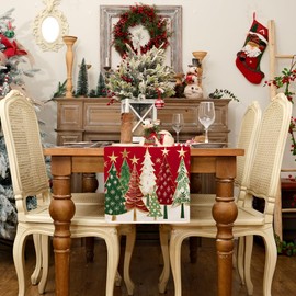 DineDia Christmas Tree Red Table Runner 13x72 Inches, Winter Holiday Indoor Outdoor Table Decoration for Home