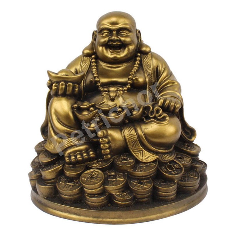 Petrichor Laughing Buddha Statue Carrying Golden Ingot for Home Decoration
